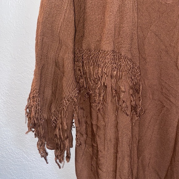 Zagora Fringe Throw On Sleeved Cape - Picture 4 of 6